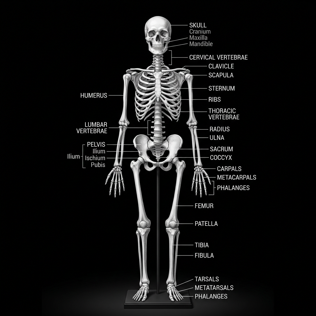 Skeleton Labeed Image Skeletal System Easy Human Skeleton Labeled Png Image 350x350