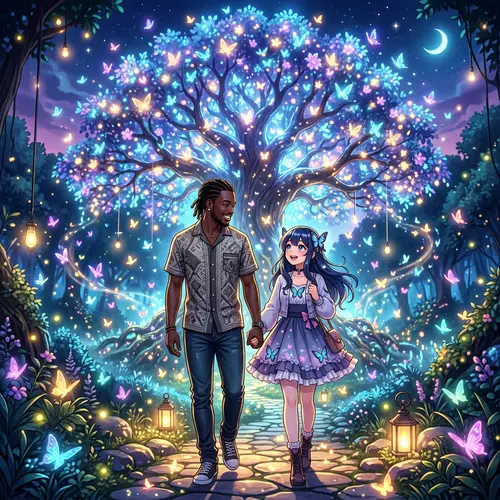 Anime Butterfly Dream: African Boyfriend & Girlfriend