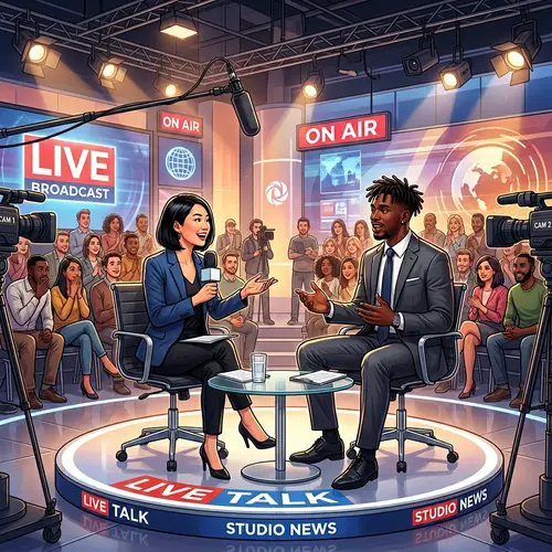 Modern Television Studio Interview with Diverse Spectators