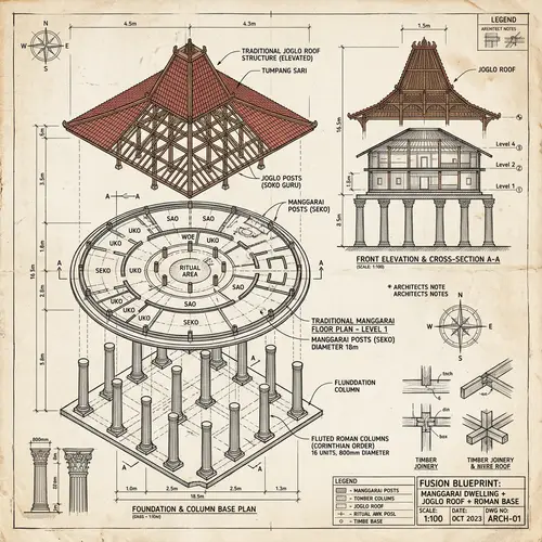 Combining Manggarai Architecture with Joglo Roof and Roman Columns
