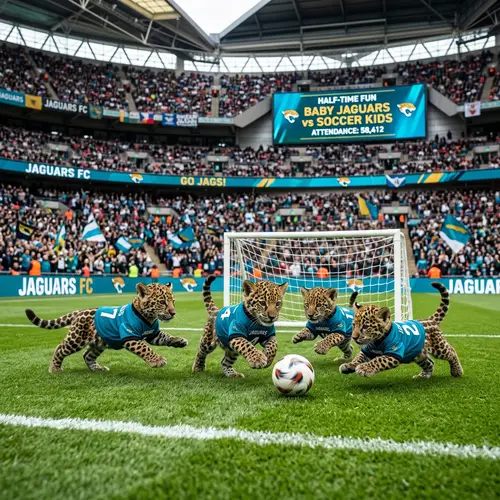 Baby Jaguars Playing Football in Stadium
