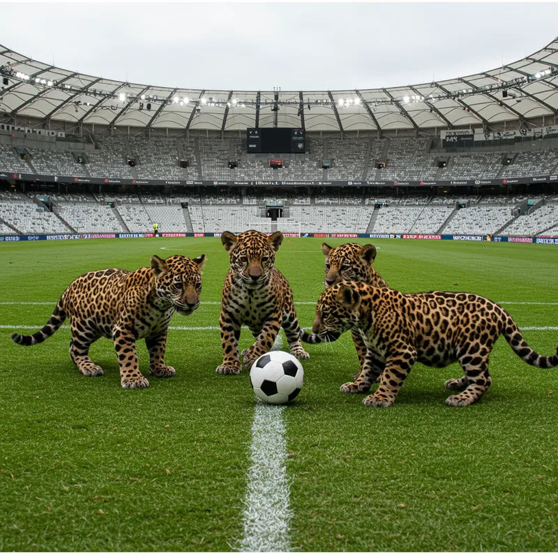 Baby Jaguars Playing Football in Stadium