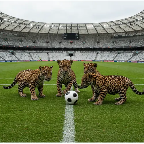 Baby Jaguars Playing Football in Stadium