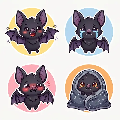 Adorable Black Vampire Bat Emoji Set