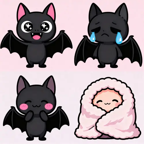 Adorable Black Vampire Bat Emoji Set