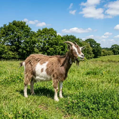 Brown and White Adult Goat in Green Field