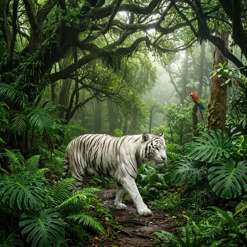Majestic White Tiger Roaming in the Jungle