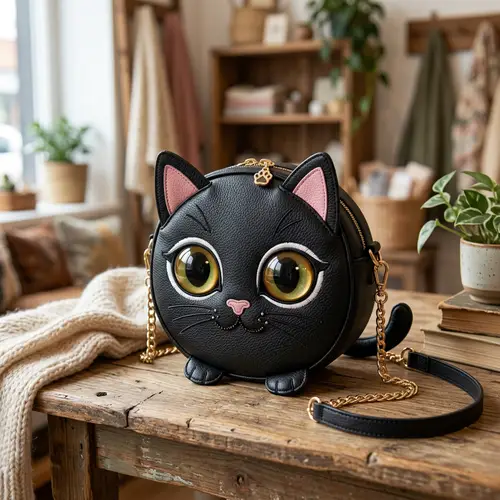 Cat Shaped Women's Bag with Expressive Eyes - Unique Accessories