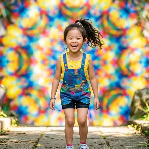 Vibrant Girl Against Colorful Background