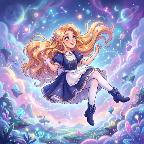 Floating Anime Girl in Dreamlike World