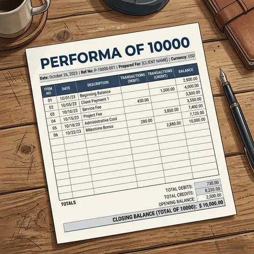 Performa of 10000: Financial Statement with Balanced Transactions