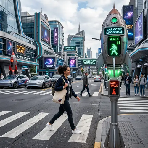 Space-Themed Traffic Light: Human Crossing Road