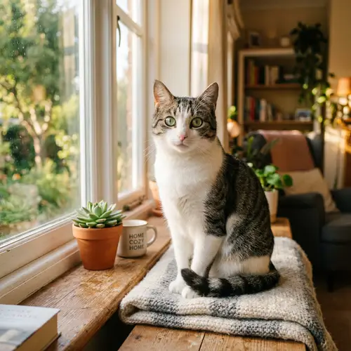 Tranquil Domestic Short-Haired Cat | White and Gray Tabby