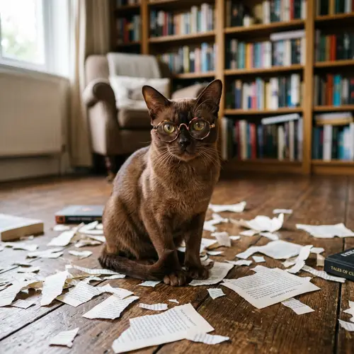 Cute Cat with Glasses in Mahogany Brown Shade