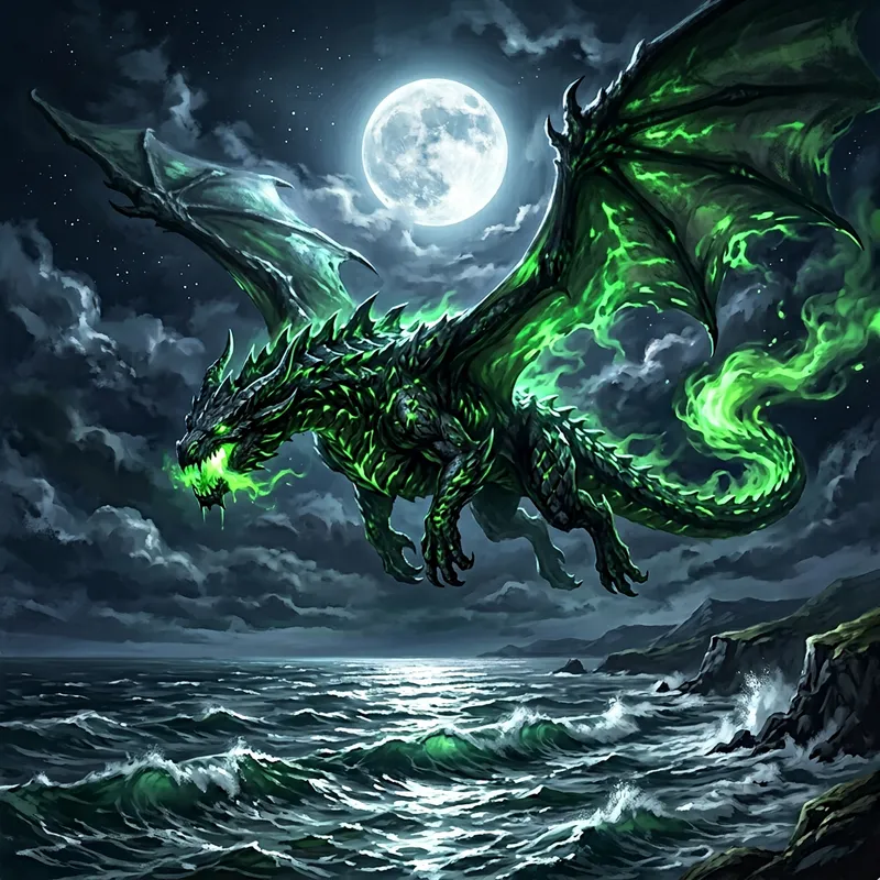 Venom Dragon Flying in Moonlight Sky