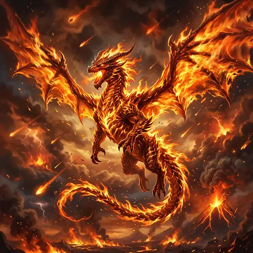 Fire Dragon Soaring in Flames - Majestic Fantasy Art