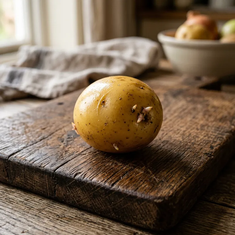 Plump Baby Potato on Rustic Oak Board