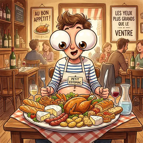 Eyes Bigger Than Your Stomach: French Idiom Illustration