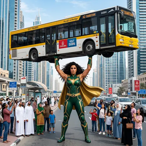 Middle-Eastern Superhero Lifts City Bus With Ease