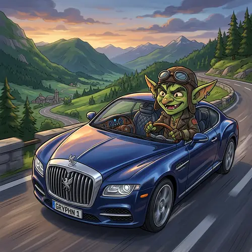 Mischievous Goblin Drives Luxury European Car
