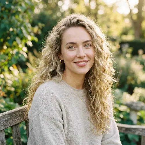 Stylish 24-Year-Old Woman with Curly Blonde Hair