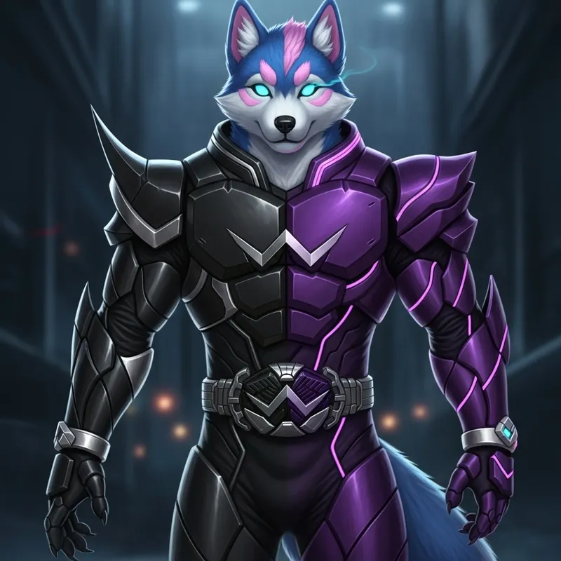 High-Quality Anthro Husky Fursona - Kamen Rider W Style
