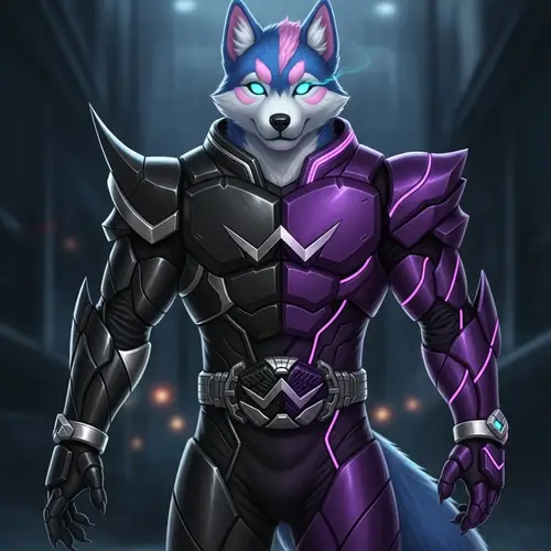 High-Quality Anthro Husky Fursona - Kamen Rider W Style