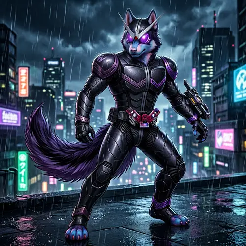 High-Quality Anthro Husky Fursona - Kamen Rider W Style