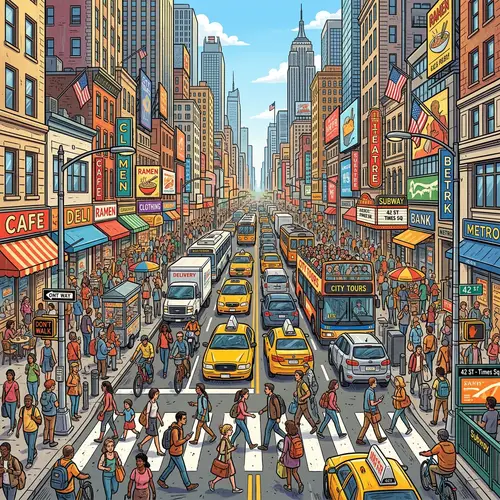 Busy Daytime Street Illustration