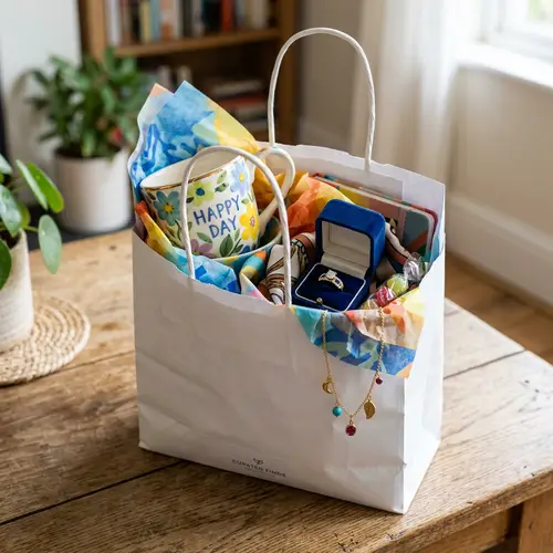 Multicolored Shopping Bag with Cup, Ring & Necklace