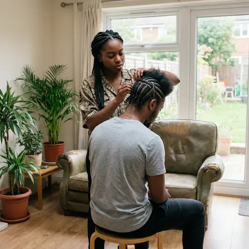 African Descent Couple Hair Braiding - Serene Hair Styling