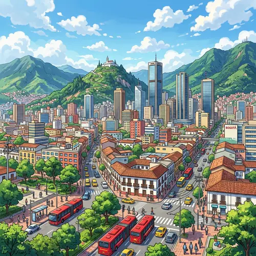Anime-Style Bogotá Cityscape Illustration