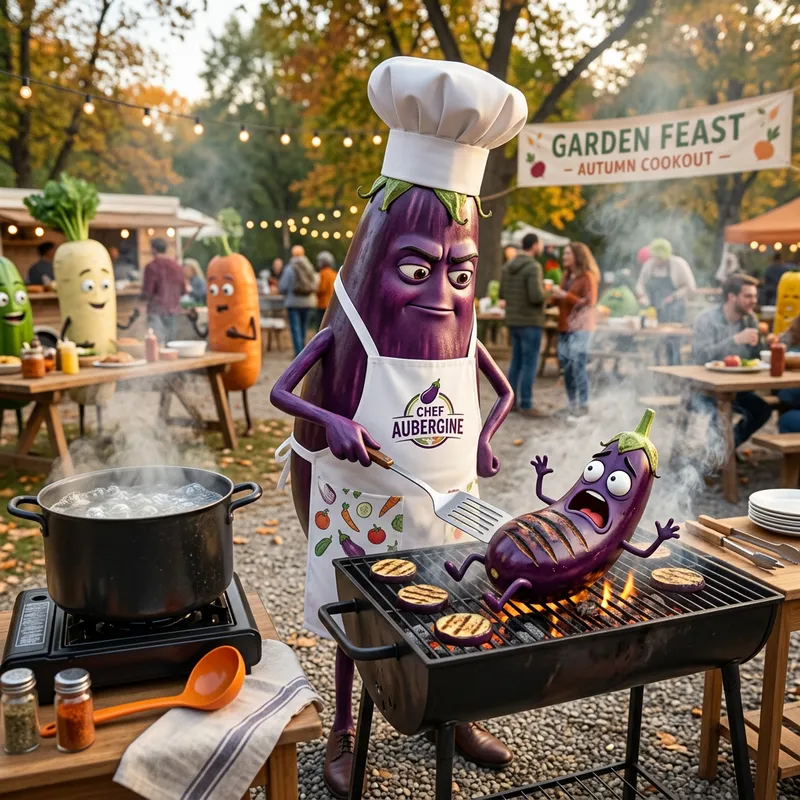 Eggplant Chef Cooking Another Eggplant Delightfully Eggplant Chef Cooking Another Eggplant Delightfully