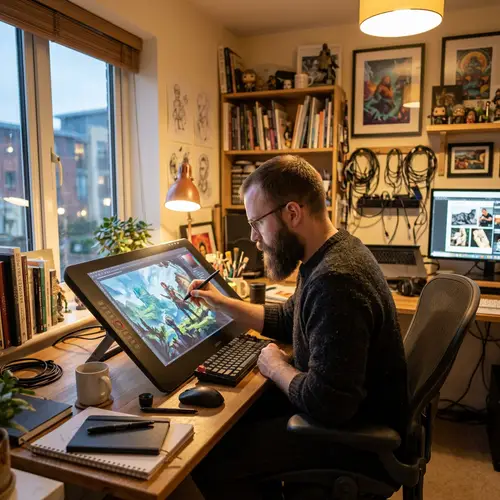 Digital Artistry: Bearded Model on Graphics Tablet