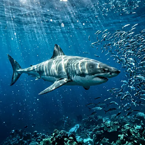 Majestic Shark Gliding Under Azure Ocean Depths