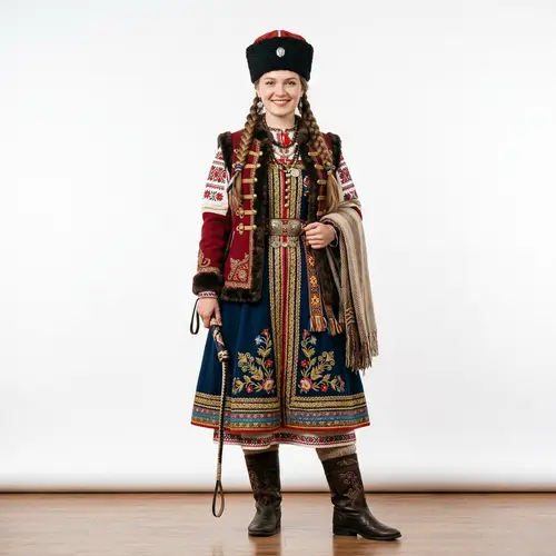 Russian Tradit. Cossack Woman in Vibrant Attire | Heritage Pride