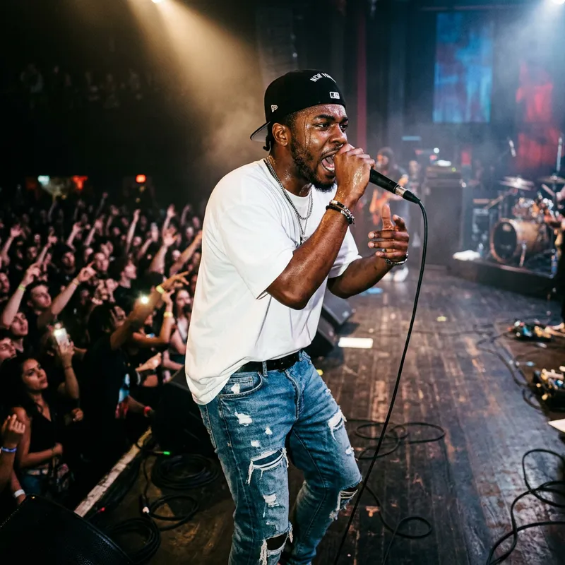 Passionate Male Rapper in 20s | Dynamic Stage Performance