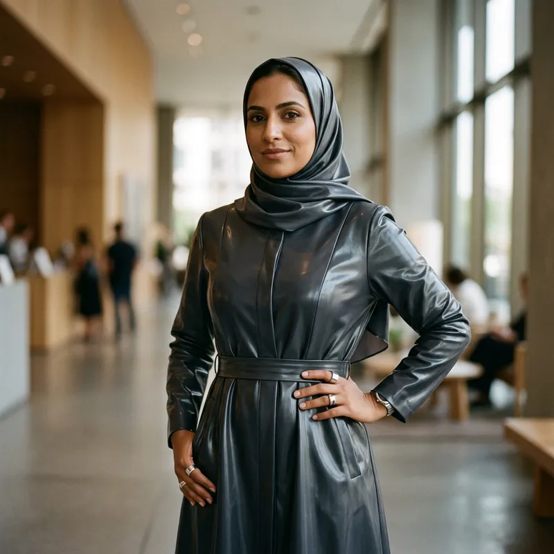Stylish Indian Woman in Glossy Latex Abaya