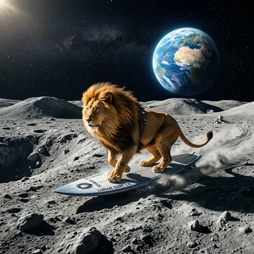 Majestic Lion Surfing on the Moon | Unconventional & Surreal