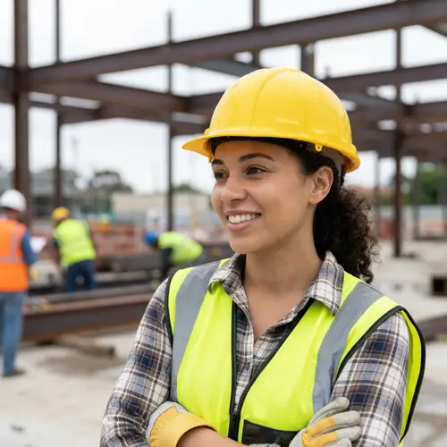 Lady in Yellow Safety Helmet - Mixed Ethnicity