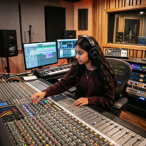 Young South Asian Girl Producing Music in Studio