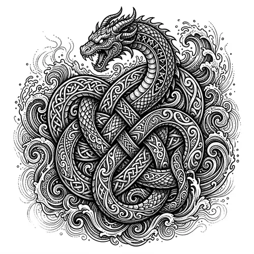 Viking Tattoo Design of Jörmungandr with Water Element