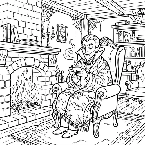 Cozy Vampire Coloring Page for Relaxation
