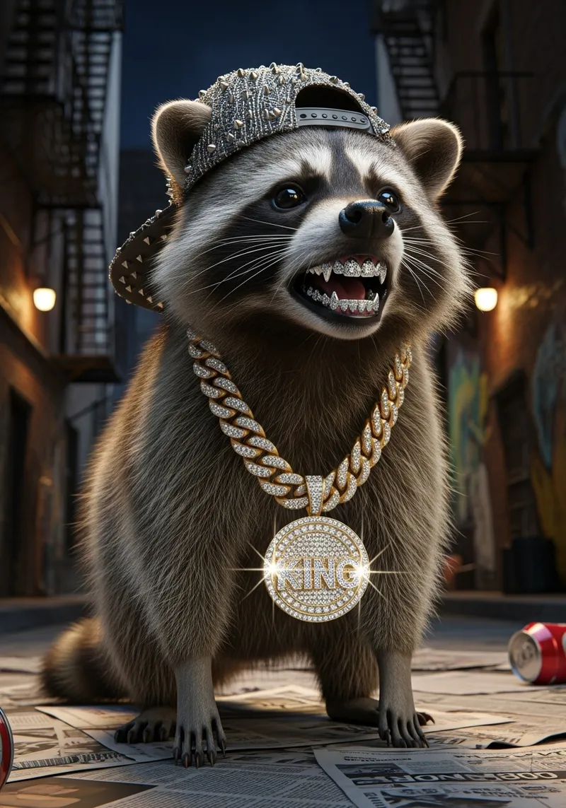 Blinged-Out Raccoon with Diamond Grill