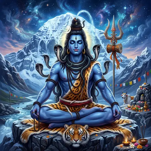 Lord Shiva: Realistic Illustration with Beautiful Blue Skin and Snakes