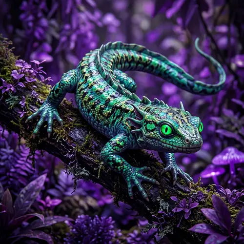 Intriguing Salamander-Inspired Creature with Vibrant Green Eyes