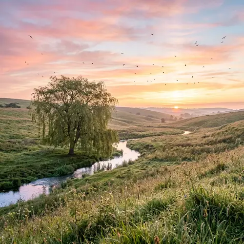 Realistic Landscape Painting Reference: Tranquil Morning Scene