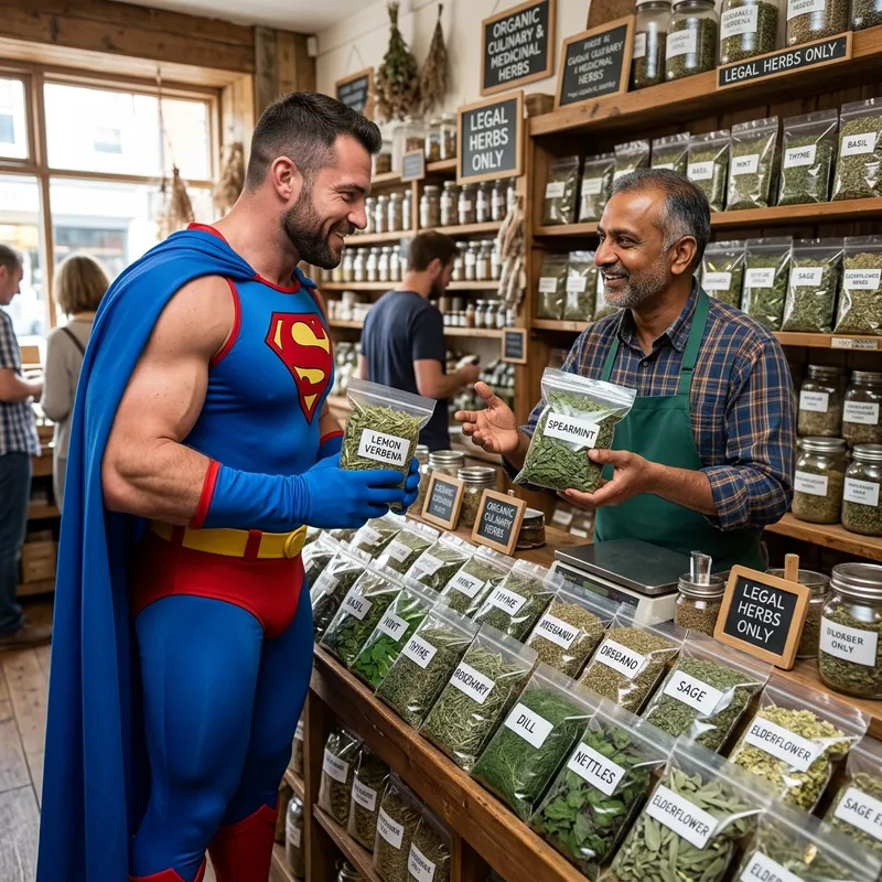Super Man Shopping for Legal Herbs & Learning About Culinary Plants