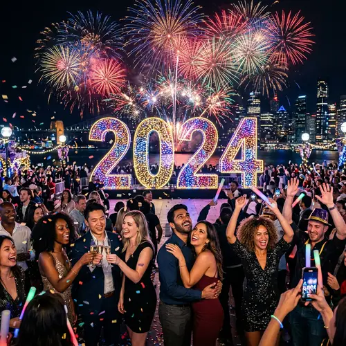 Vibrant New Year 2024 Celebration | Colorful Festivities & Fireworks