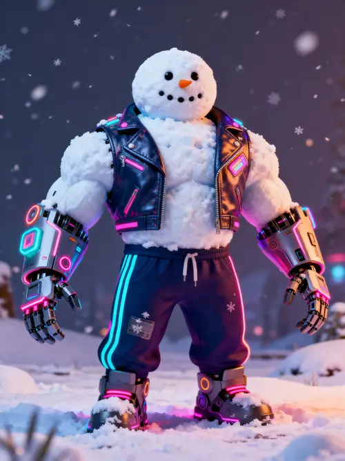 Futuristic Cyborg Snowman Animation - Neon Style